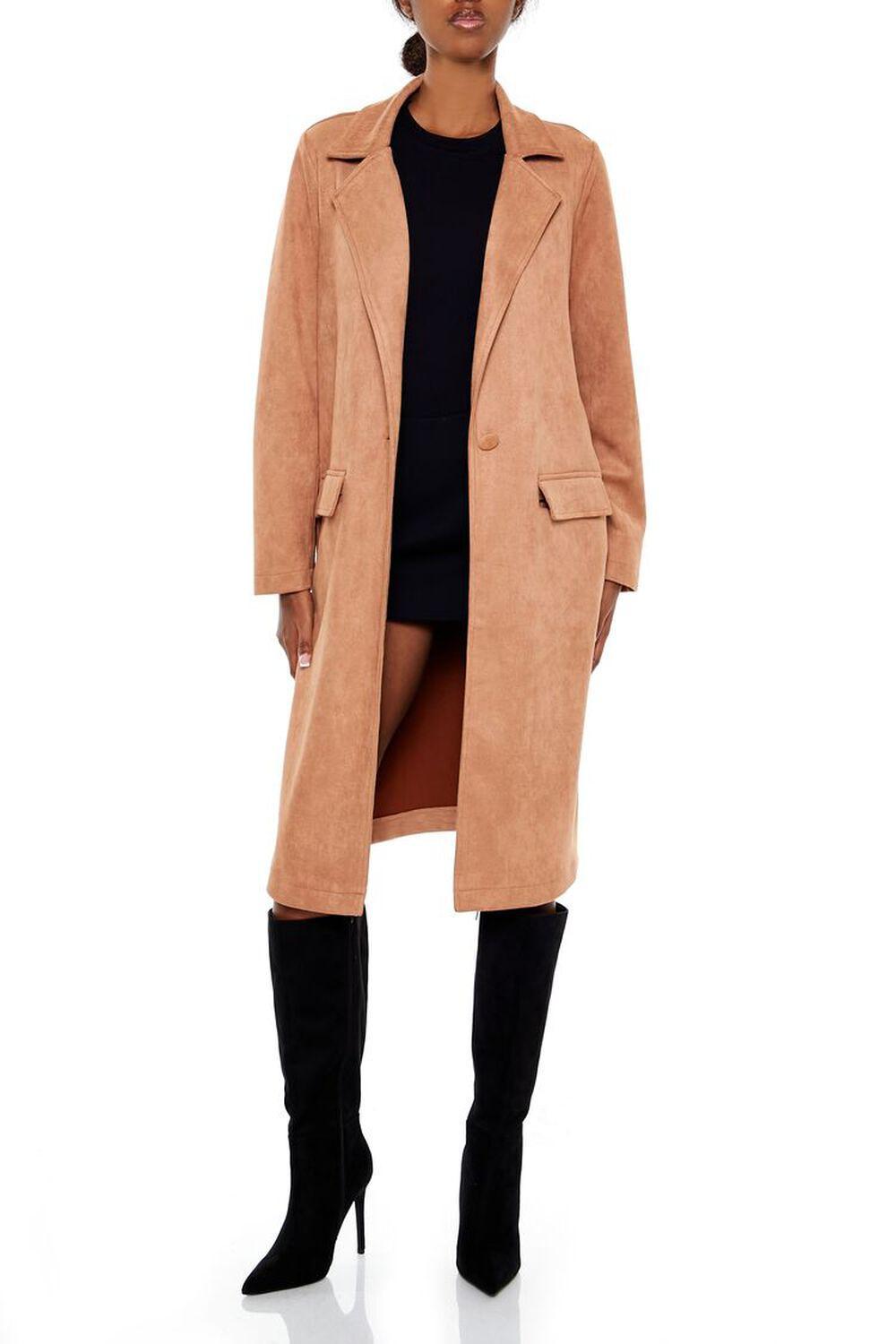 Faux Suede Longline Trench Coat | Forever 21 Product Image