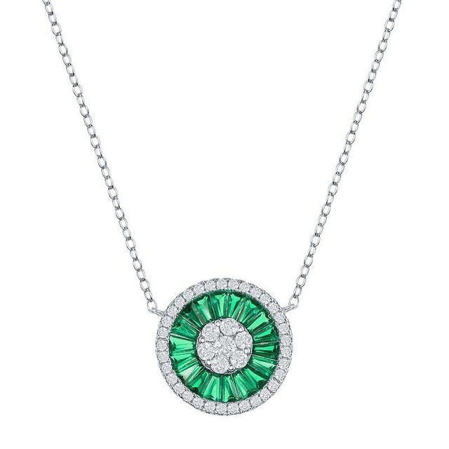 Sterling Silver White & Green Cubic Zirconia Baguette Circle Necklace, Womens Product Image