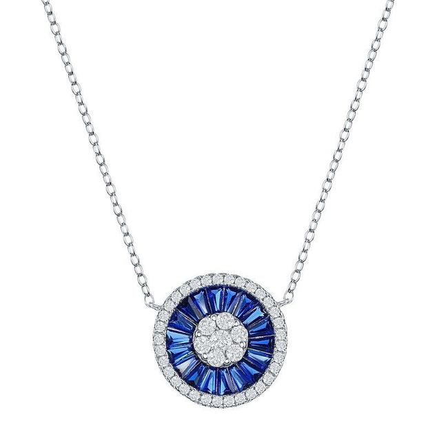 Sterling Silver White & Blue Cubic Zirconia Baguette Circle Necklace, Womens Product Image