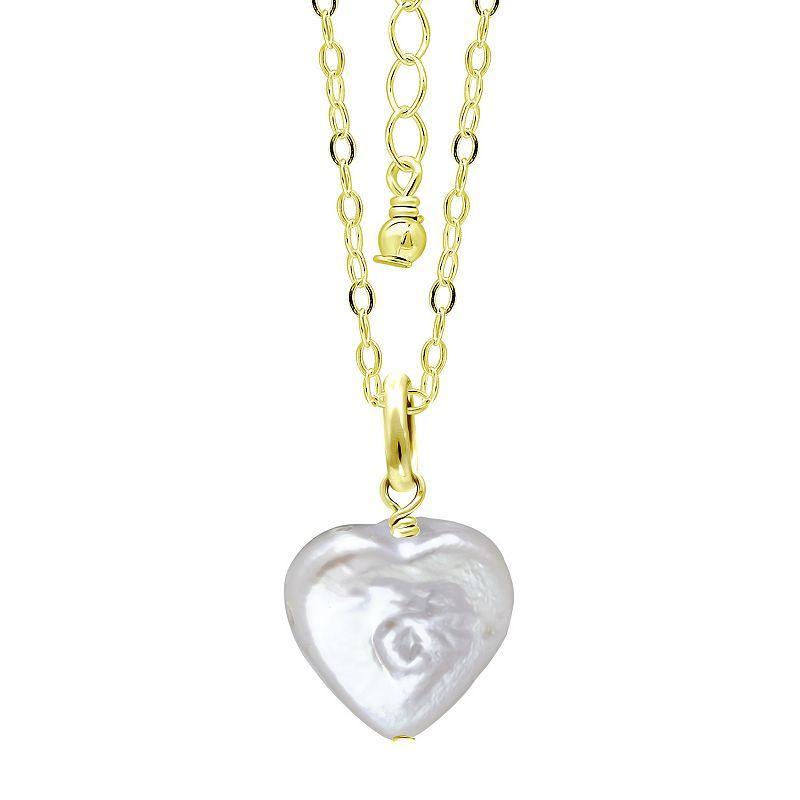 Aleure Precioso 18k Gold Over Silver Heart Shaped Freshwater Cultured Pearl Pendant Necklace, Womens Gold Tone White Product Image