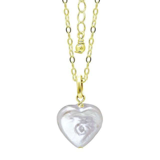 Aleure Precioso 18k Gold Over Silver Heart Shaped Freshwater Cultured Pearl Pendant Necklace, Womens White Product Image