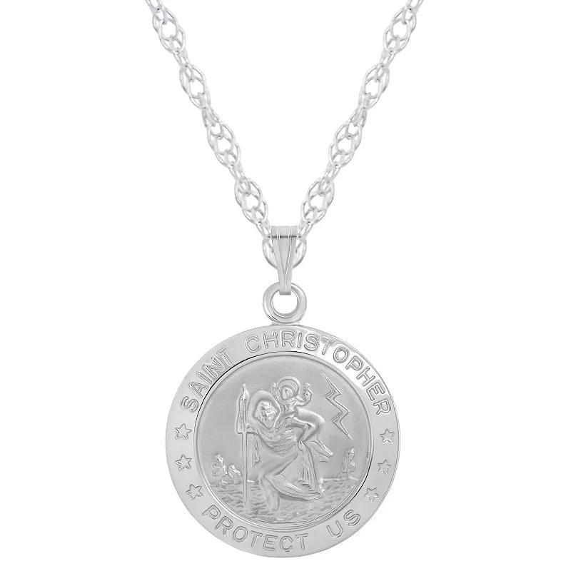 Sterling Silver Saint Christopher Medallion Pendant Necklace, Womens White Product Image