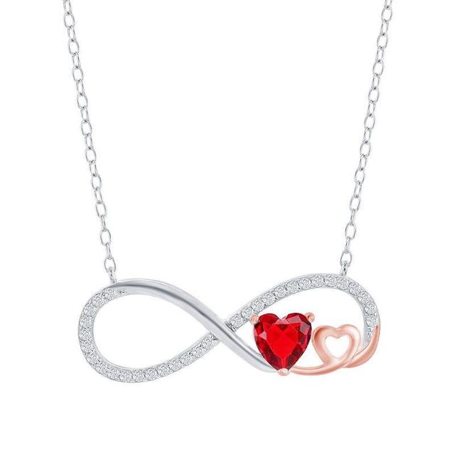 Sterling Silver Gemstone Infinity Double Heart Pendant Necklace, Womens Simulated Red Product Image