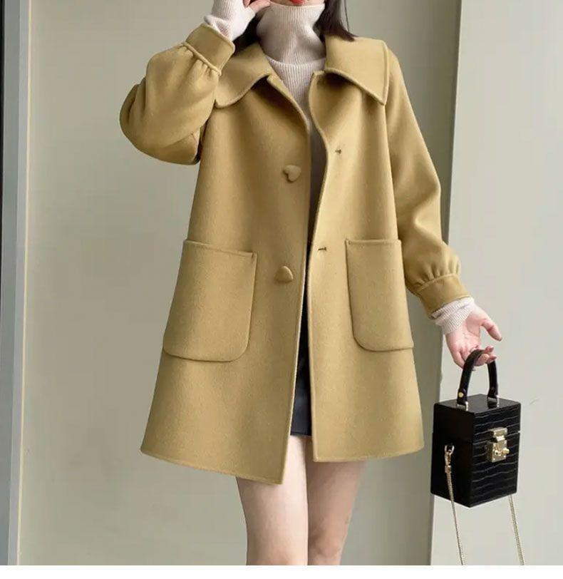 Collar Plain Heart Single-Breasted Coat Product Image