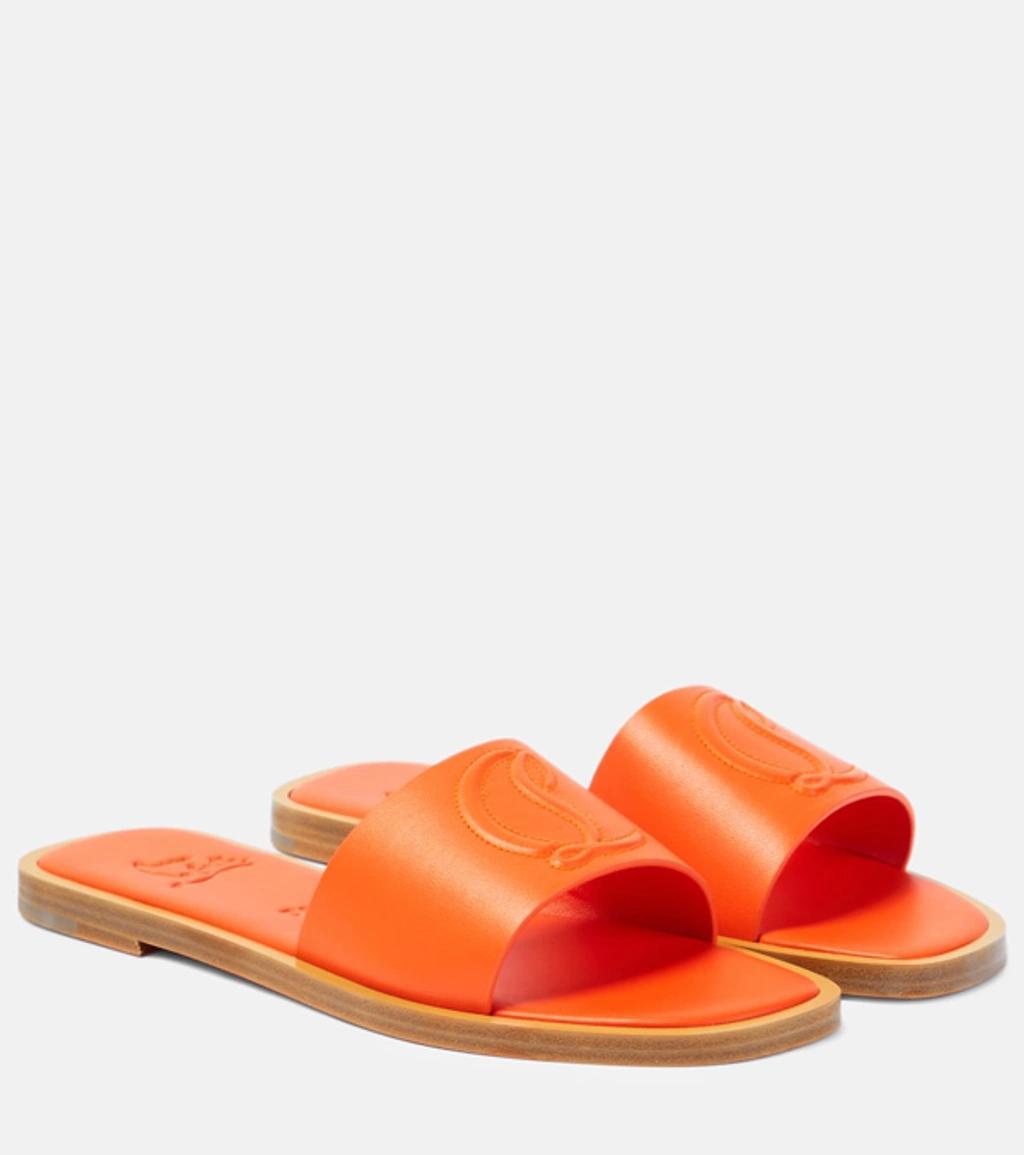 Cl Embossed Leather Mules In Orange Product Image