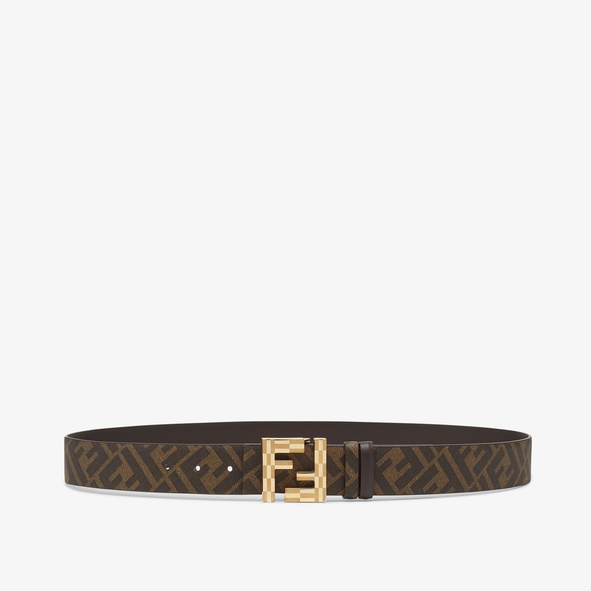 FF Squared BeltBrown leather and brown FF canvas reversible belt Product Image