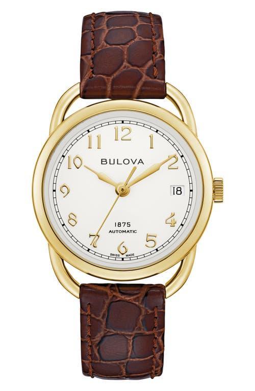 Limited Edition Bulova Womens Swiss Automatic Joseph Bulova Brown Leather Strap Watch 34.5mm Product Image