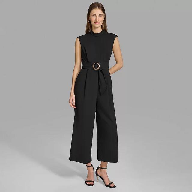 Womens Andrew Marc Cap Sleeve Fit And Flare Belted Jumpsuit Product Image