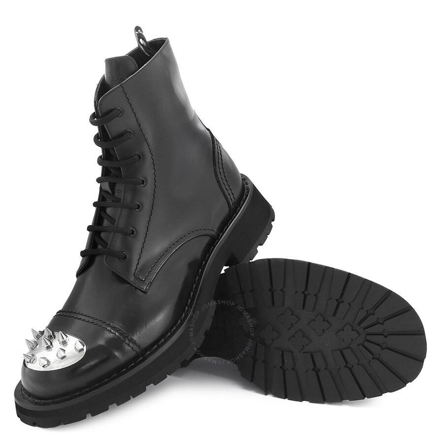 Men's Black/silver Punk Stud Lace-up Boots In Silver Tone/black Product Image