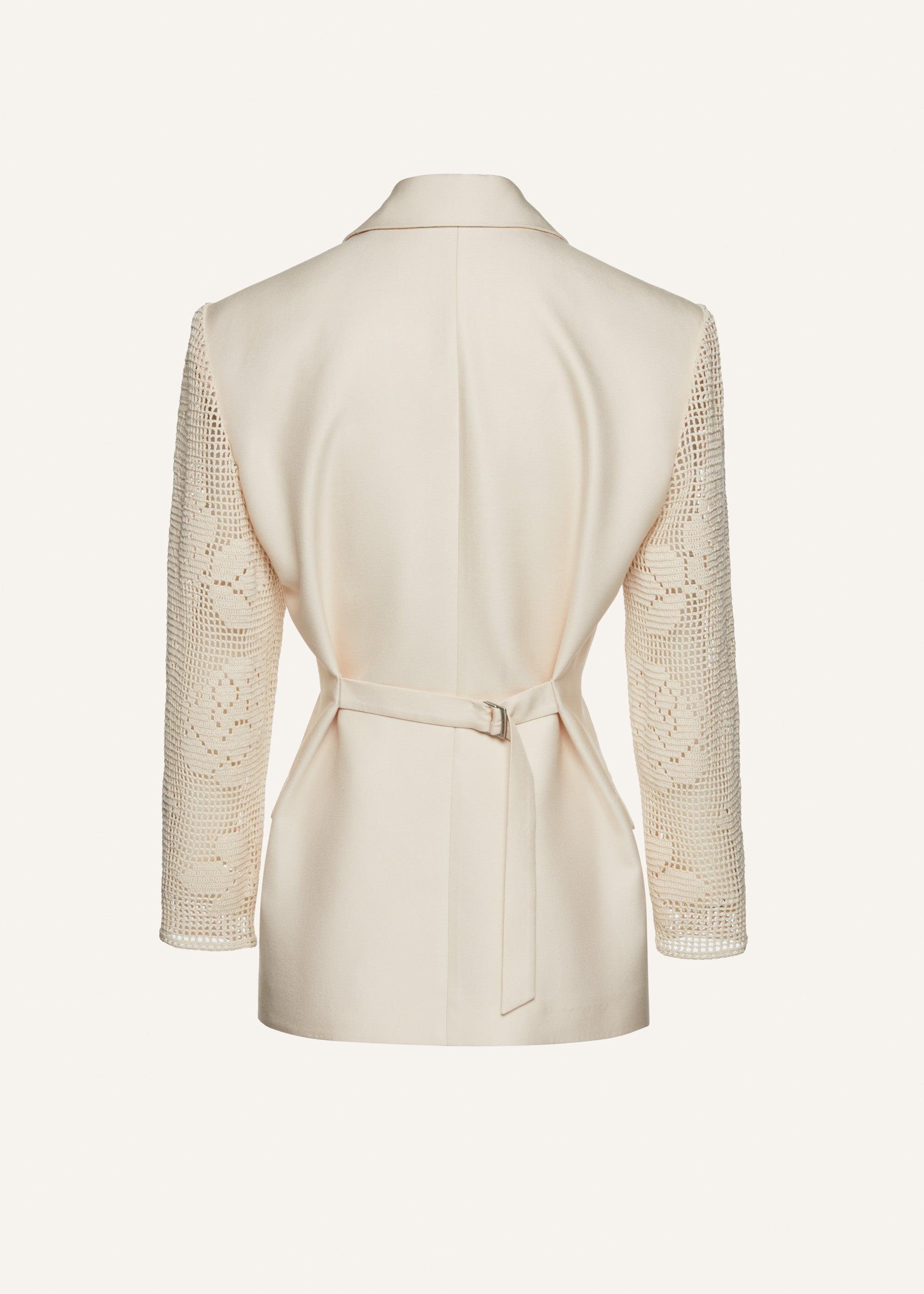 Lace crochet hourglass blazer in beige Product Image