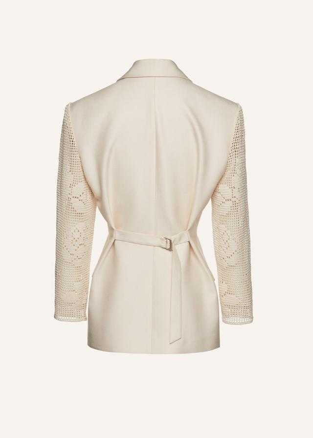 Lace crochet hourglass blazer in beige Product Image