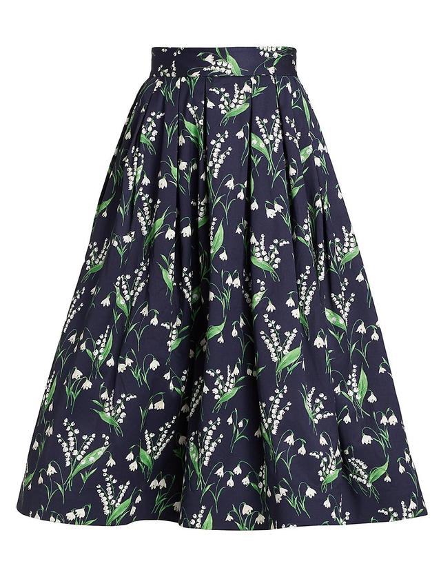 Womens Floral Cotton-Blend Midi-Skirt Product Image