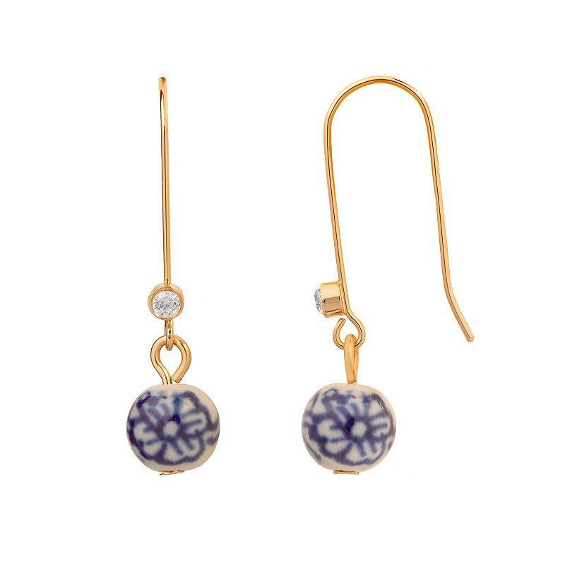 LC Lauren Conrad Gold Tone Ceramic Floral Bead & Crystal Drop Earrings, Womens Product Image