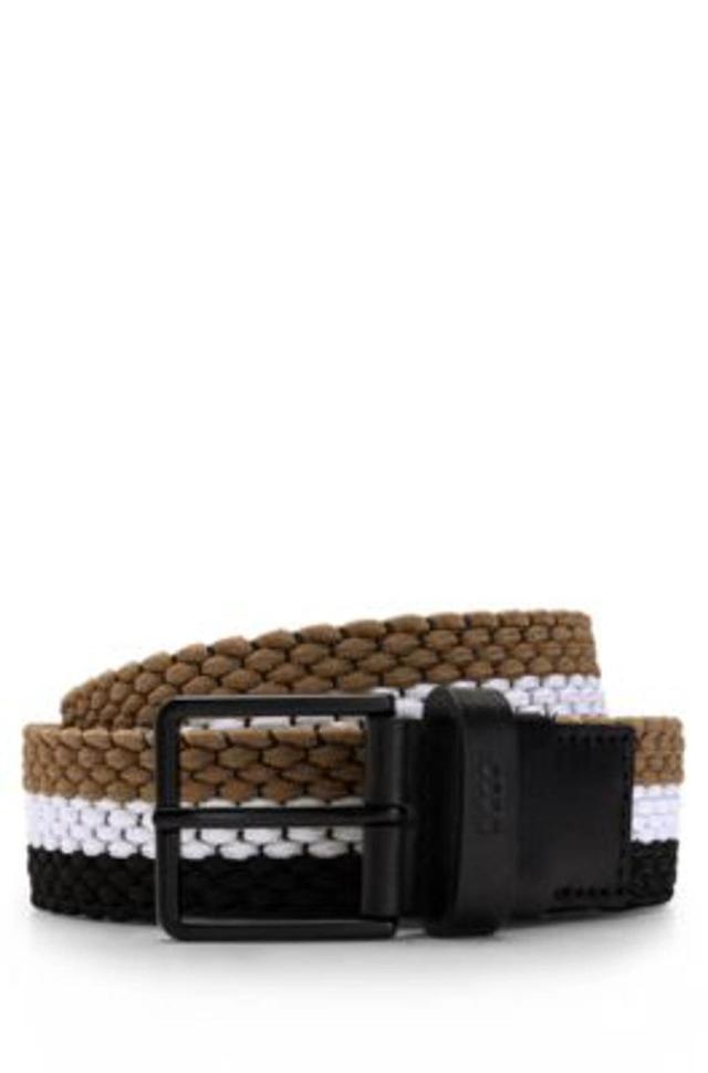 Woven Belt With Leather Trims And Contrasting Color Detail In Patterned Product Image