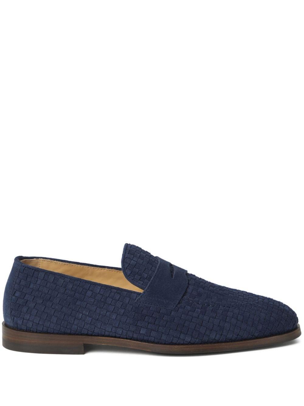 Woven Suede Loafers In Blue Product Image