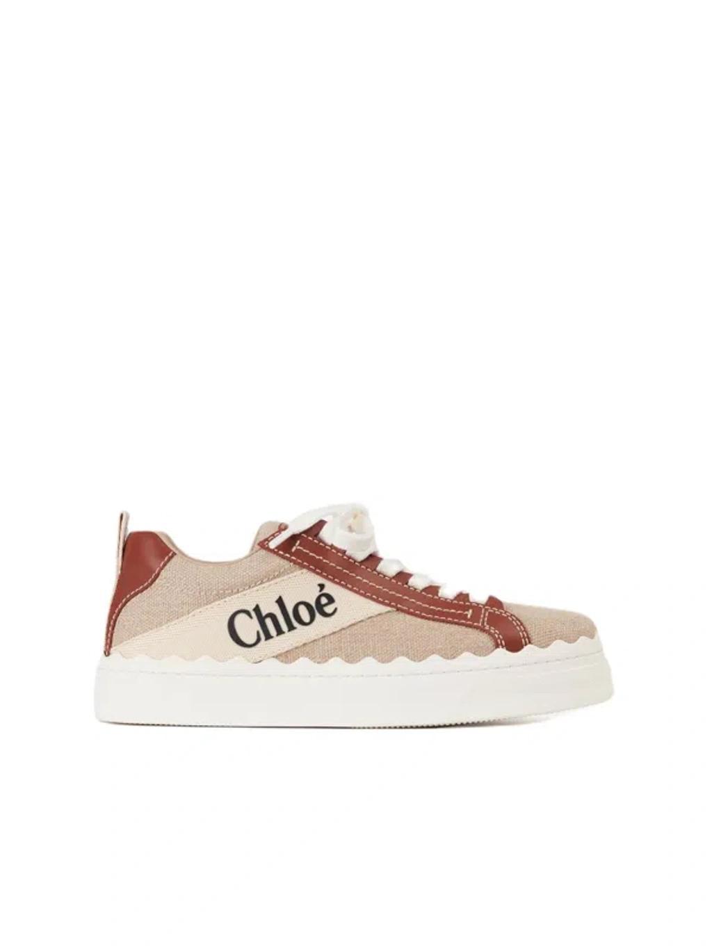 CHLOÉ Lauren Canvas & Leather Sneaker In Beige Product Image