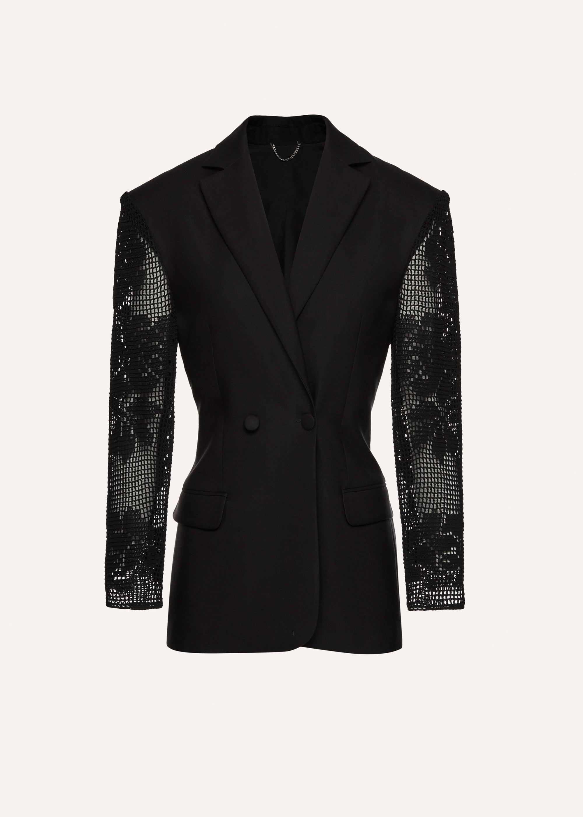 Lace crochet hourglass blazer in black Product Image