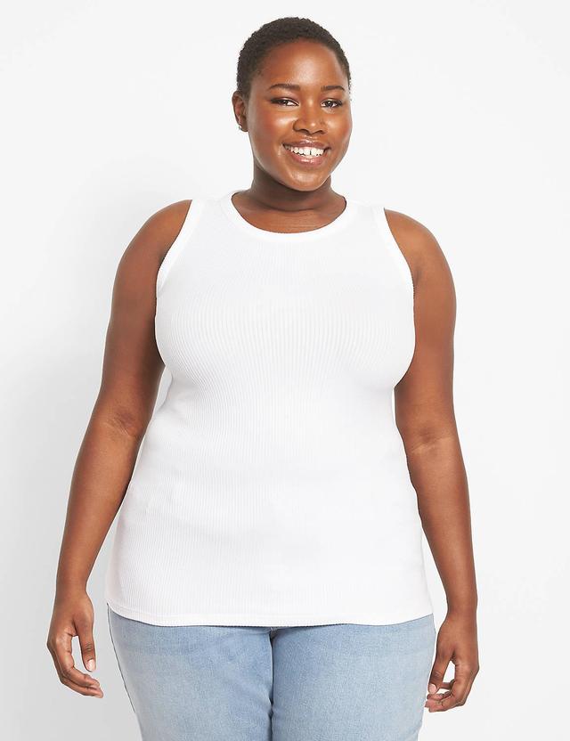 Lane Bryant Fitted High-Neck Ribbed Tank 14/16 White Product Image