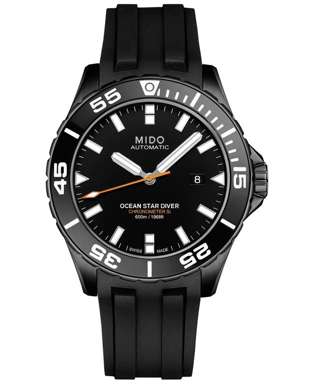 Mido Mens Swiss Automatic Chronometer Ocean Star Diver 600 Black Rubber Strap Watch 43.5mm - Black Product Image