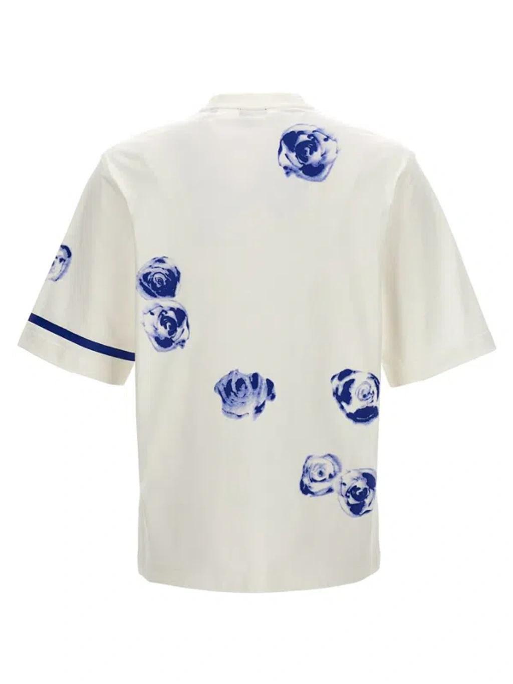 Rose-print Cotton T-shirt In White Product Image