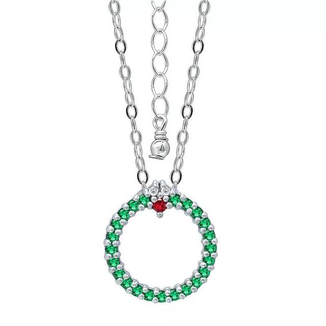 Aleure Precioso Cubic Zirconia Wreath Pendant Necklace, Womens Silver Tone Green Product Image