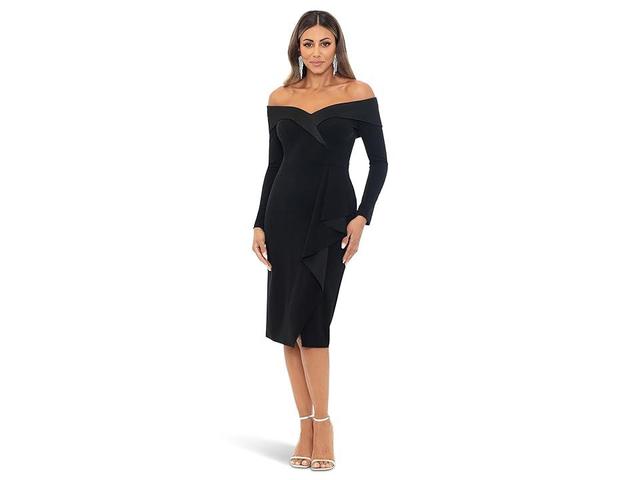 XSCAPE Short Scuba Crepe Off-the-Shoulder Long Sleeve Women's Dress Product Image