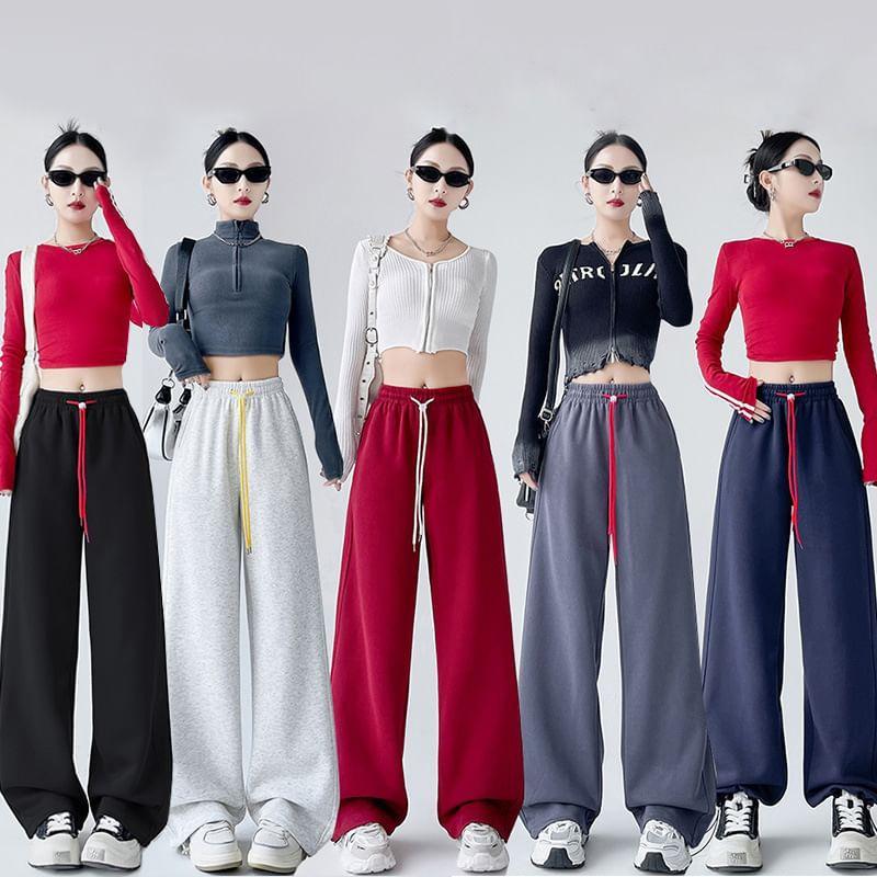 High Rise Plain Wide Leg Sweatpants Product Image