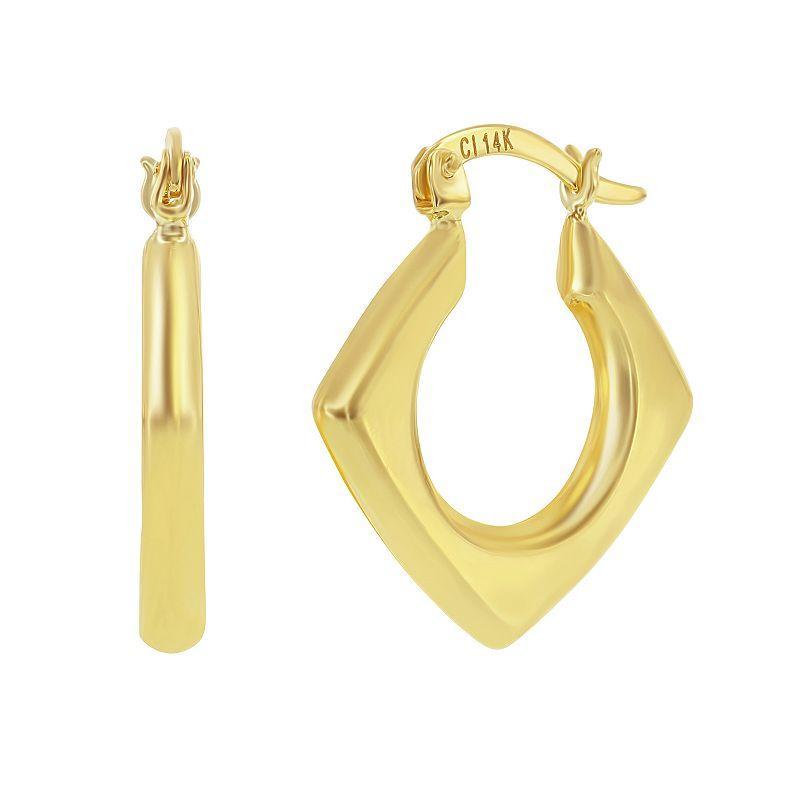 14k Gold Diamond-Shaped Hoop Earrings, Womens, Yellow Product Image