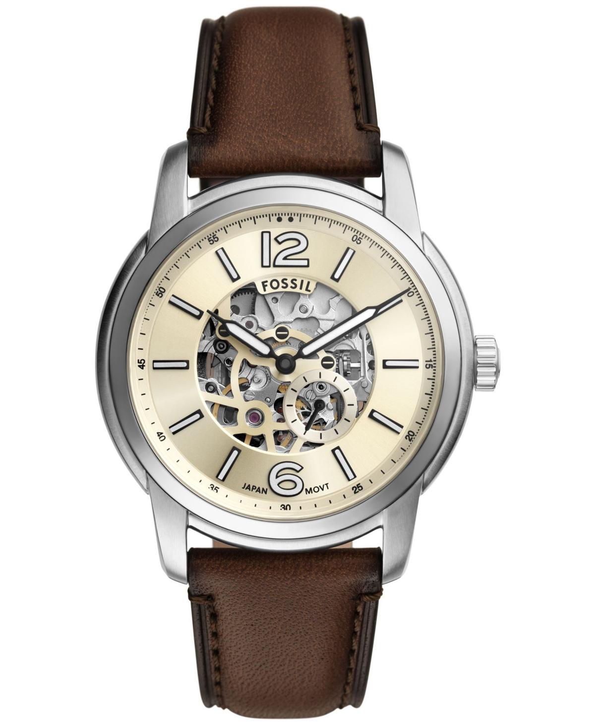 Fossil Mens Heritage Automatic Dark Brown Leather Strap Watch Product Image