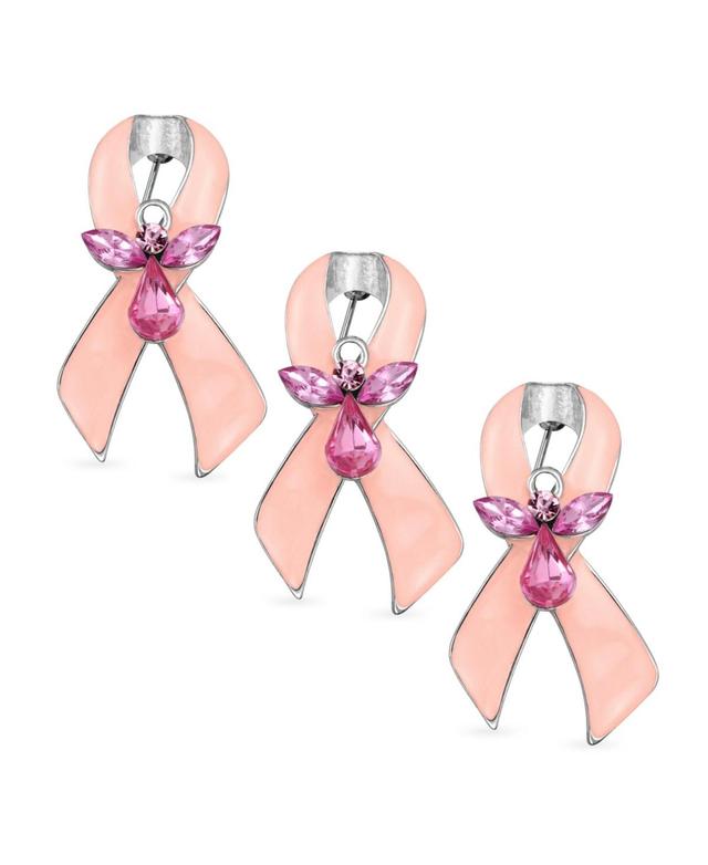 Bling Jewelry Empowerment Protective Guardian Angel Crystal f Pink Ribbon Survivor Brooch Pin Awareness For Women Enamel Silver Plated 3 Pack - Light Product Image