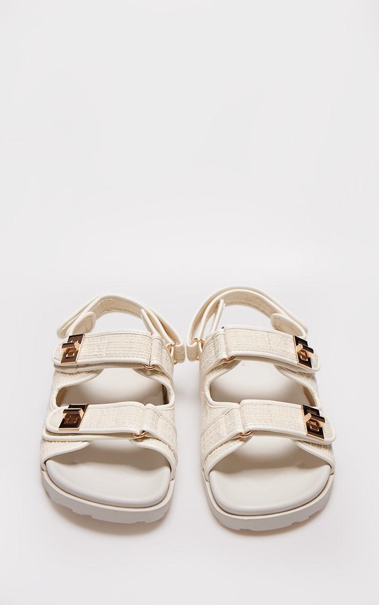  Beige Textured Round Toe Buckled Sling Back Footbed Sandals Product Image