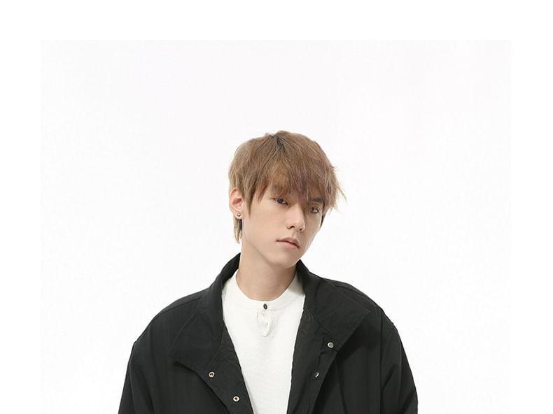 Stand Collar Plain Zip Jacket Product Image