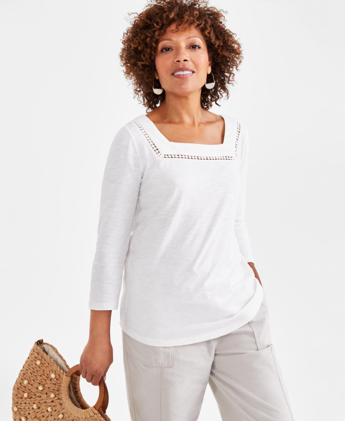 Style & Co Womens Cotton Square-Neck Knit Top, Created for Macys Product Image