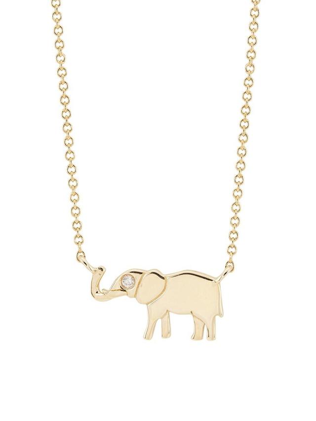 Womens 14K Yellow Gold & 0.008 TCW Diamond Elephant Pendant Necklace Product Image