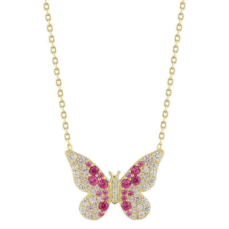 Sunkissed Sterling Cubic Zirconia Butterfly Necklace, Womens Gold Tone Product Image