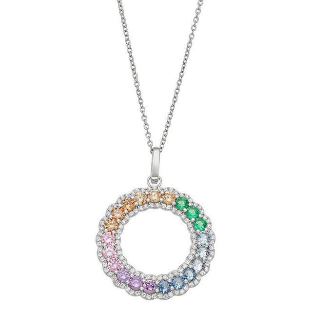 Sterling Silver Pastel Cubic Zirconia Accent Circle Pendant Necklace, Womens Product Image