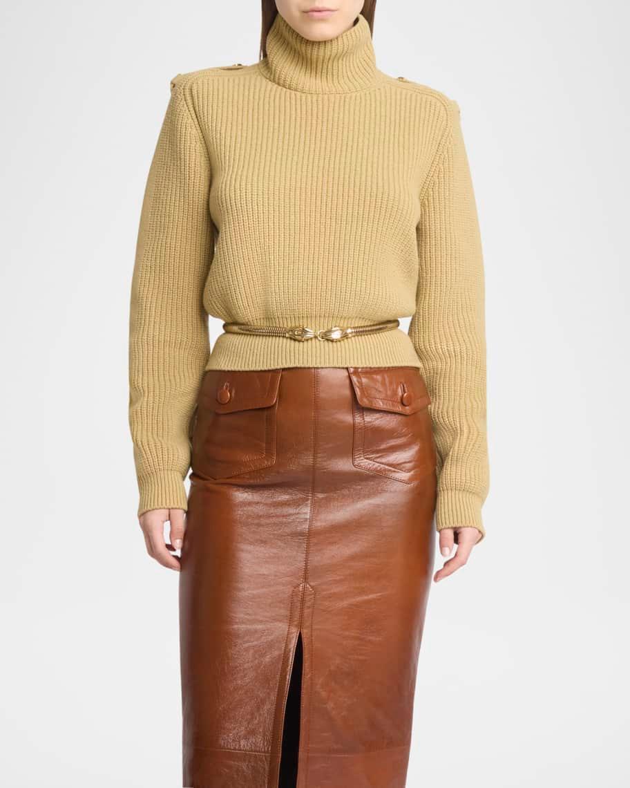 Buttoned Shoulder Wool Cashmere Turtleneck Product Image