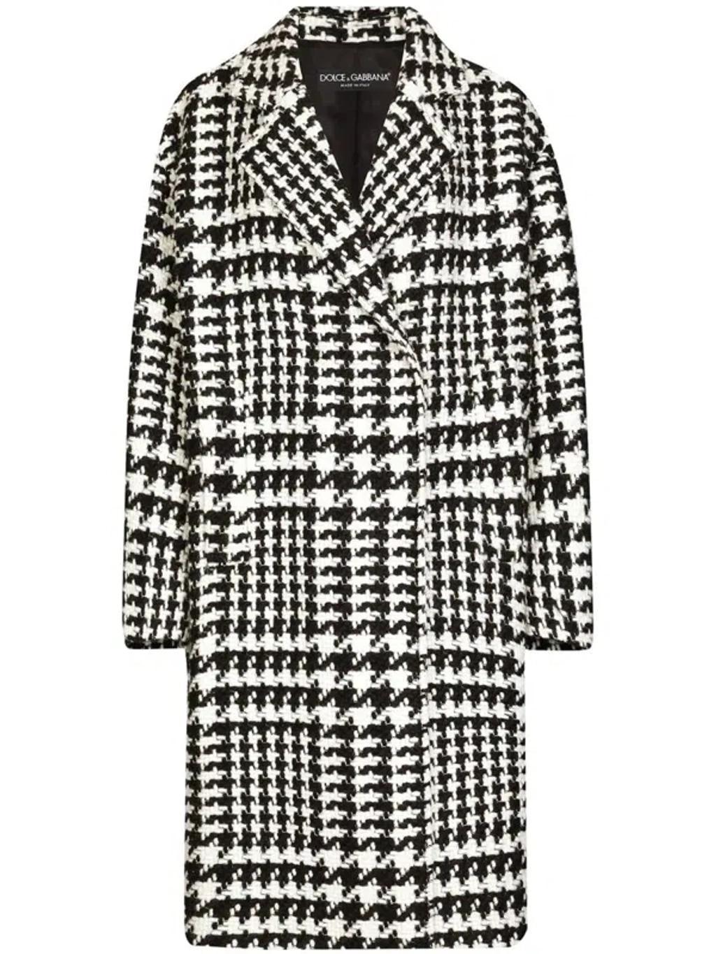 DOLCE & GABBANA Oversize Houndstooth Coat In Black   Product Image