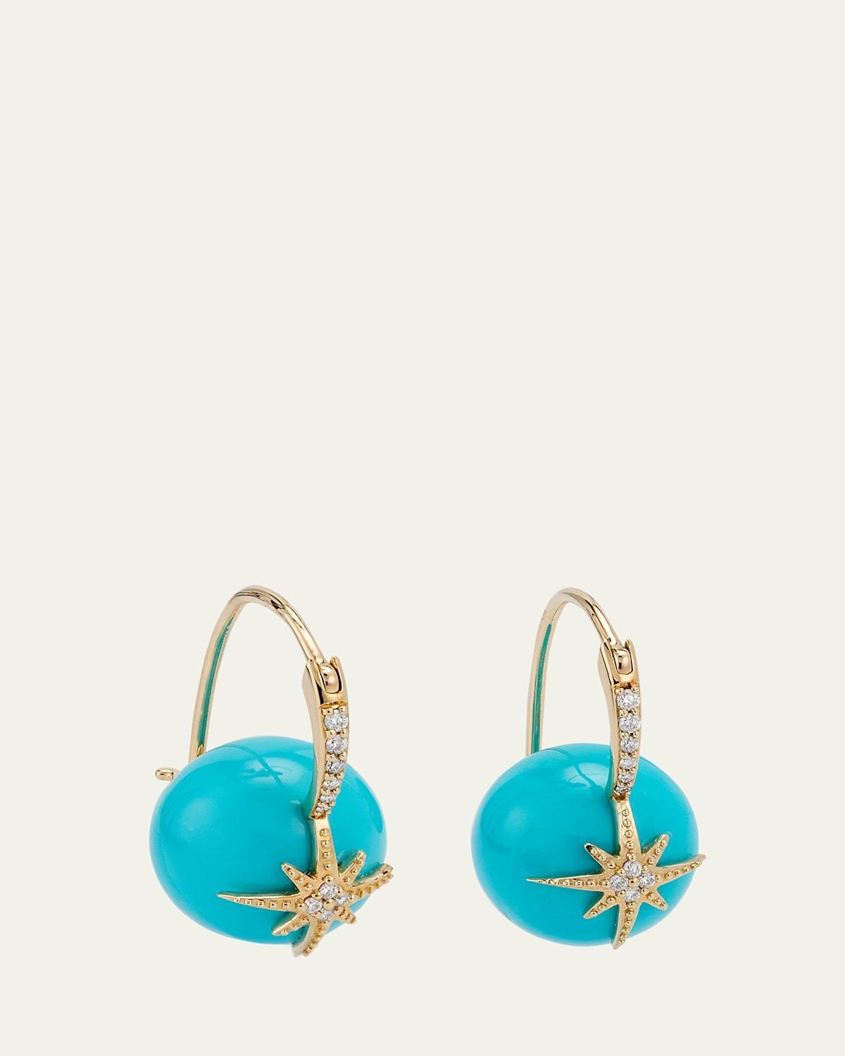 Starburst Turquoise Bead Earrings with Diamonds Product Image