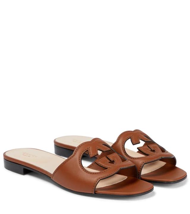 Interlocking G Cutout Leather Sandal In Cuir Product Image