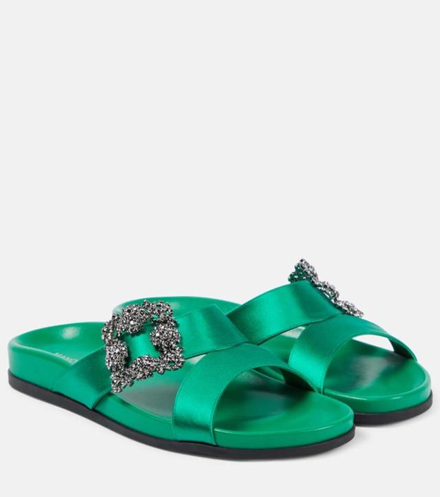 Chilanghi Crystal Buckle Slide Sandals In Green Product Image