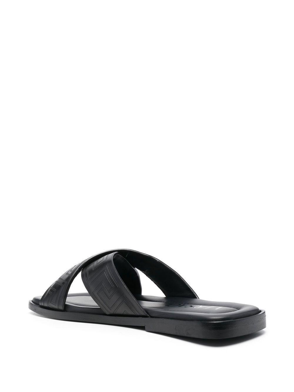 VERSACE Greca-embossed Crossover-strap Sandals In Black Product Image