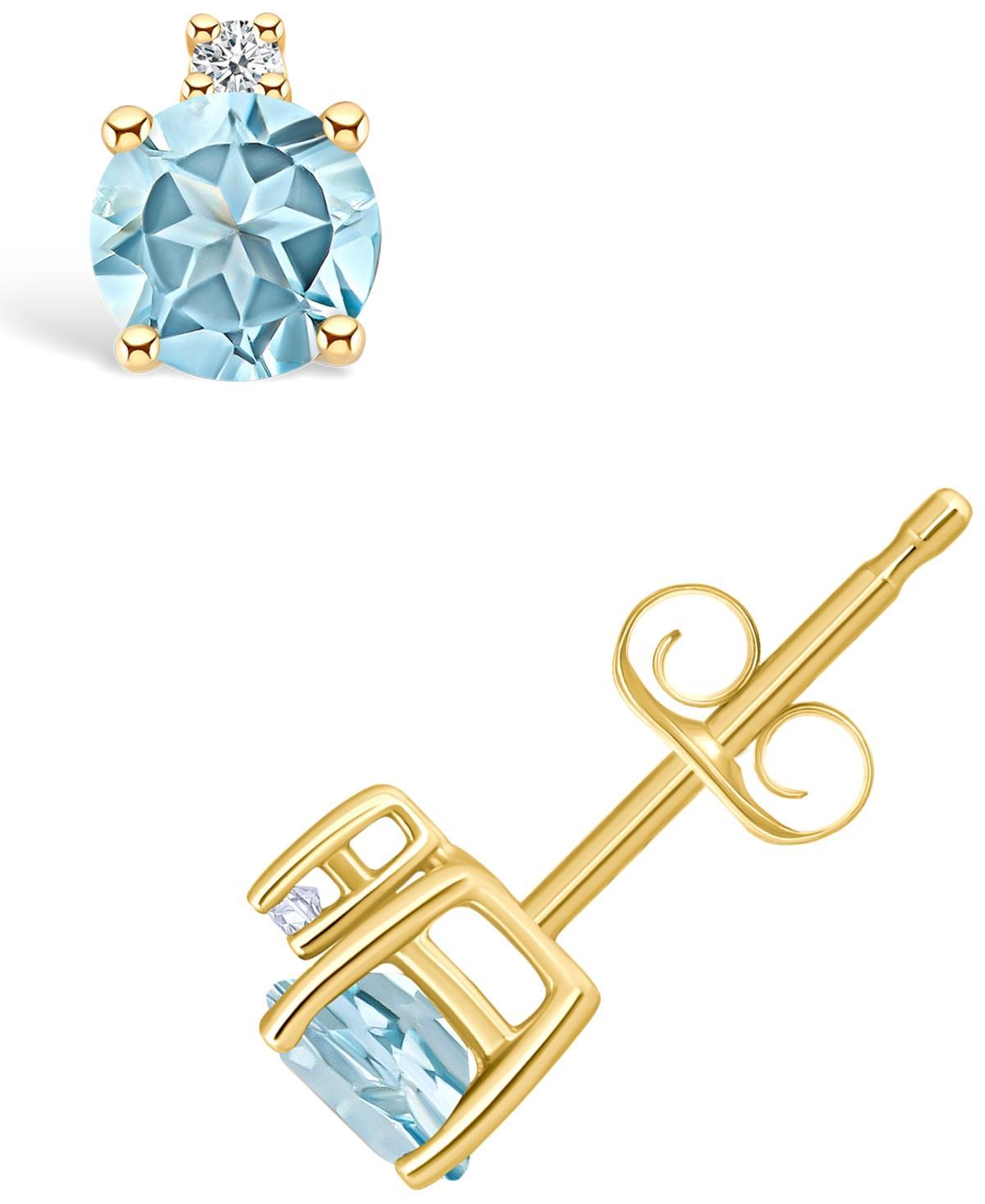 Belk & Co 14K Gold 4Mm Round Aquamarine Diamond Accent Earrings Product Image