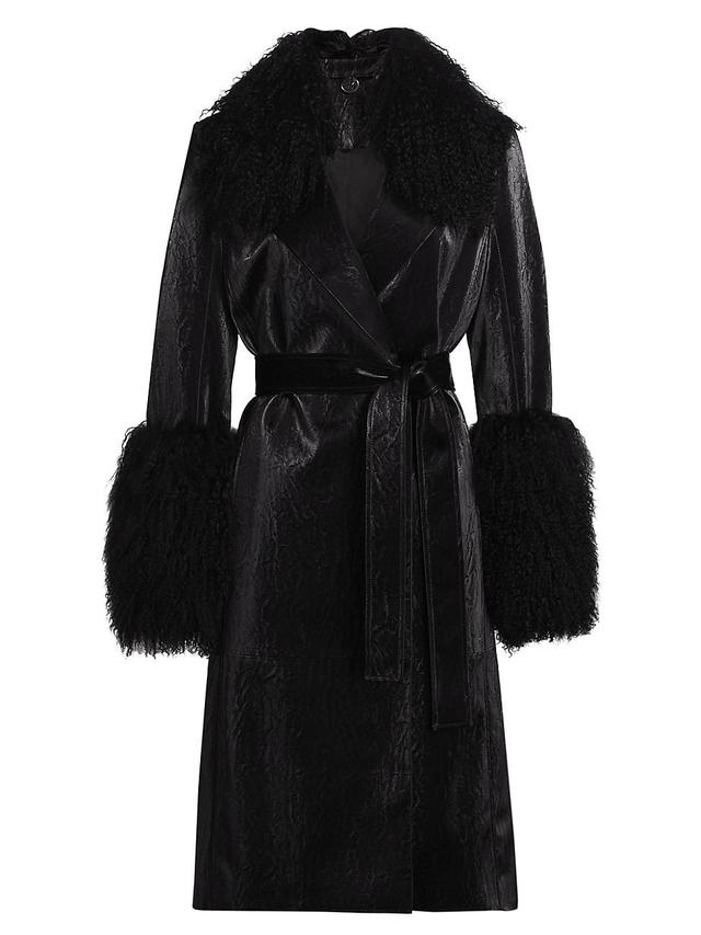 Womens Viv Fur-Trimmed Belted Coat Product Image