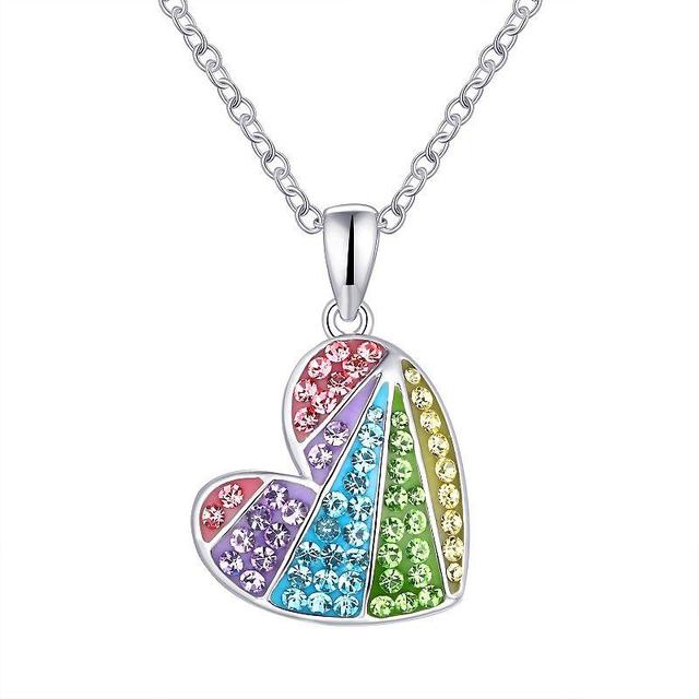 Crystal Collective Sterling Silver Plated Tilted Rainbow Crystal Heart Pendant Necklace, Womens Pink Product Image