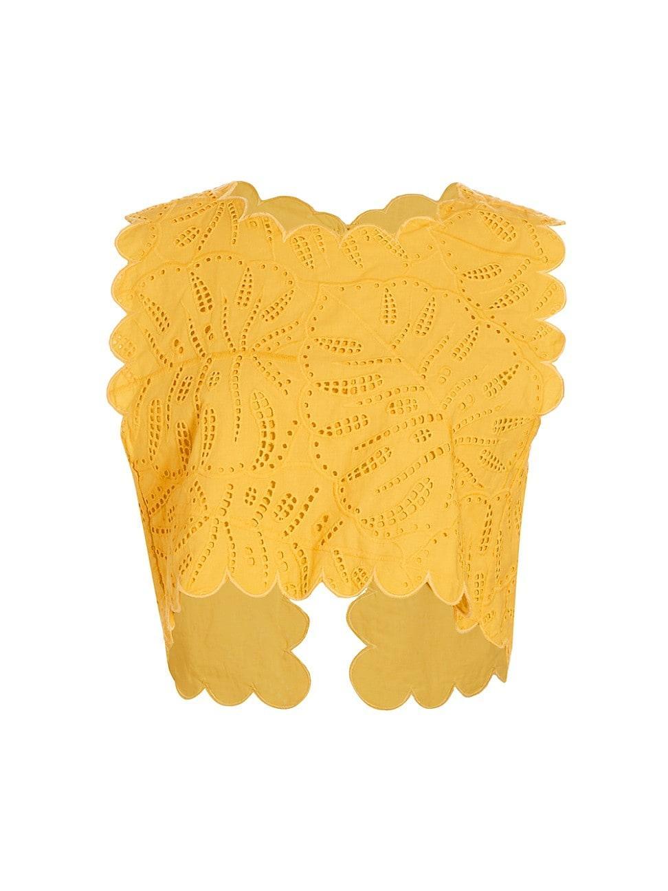 Yellow Monstera Eyelet Crop Top, YELLOW / XS Product Image