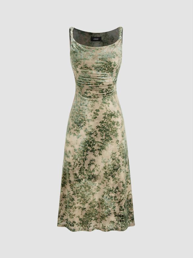 Scoop Neckline Floral Ruched Midi Dress Product Image