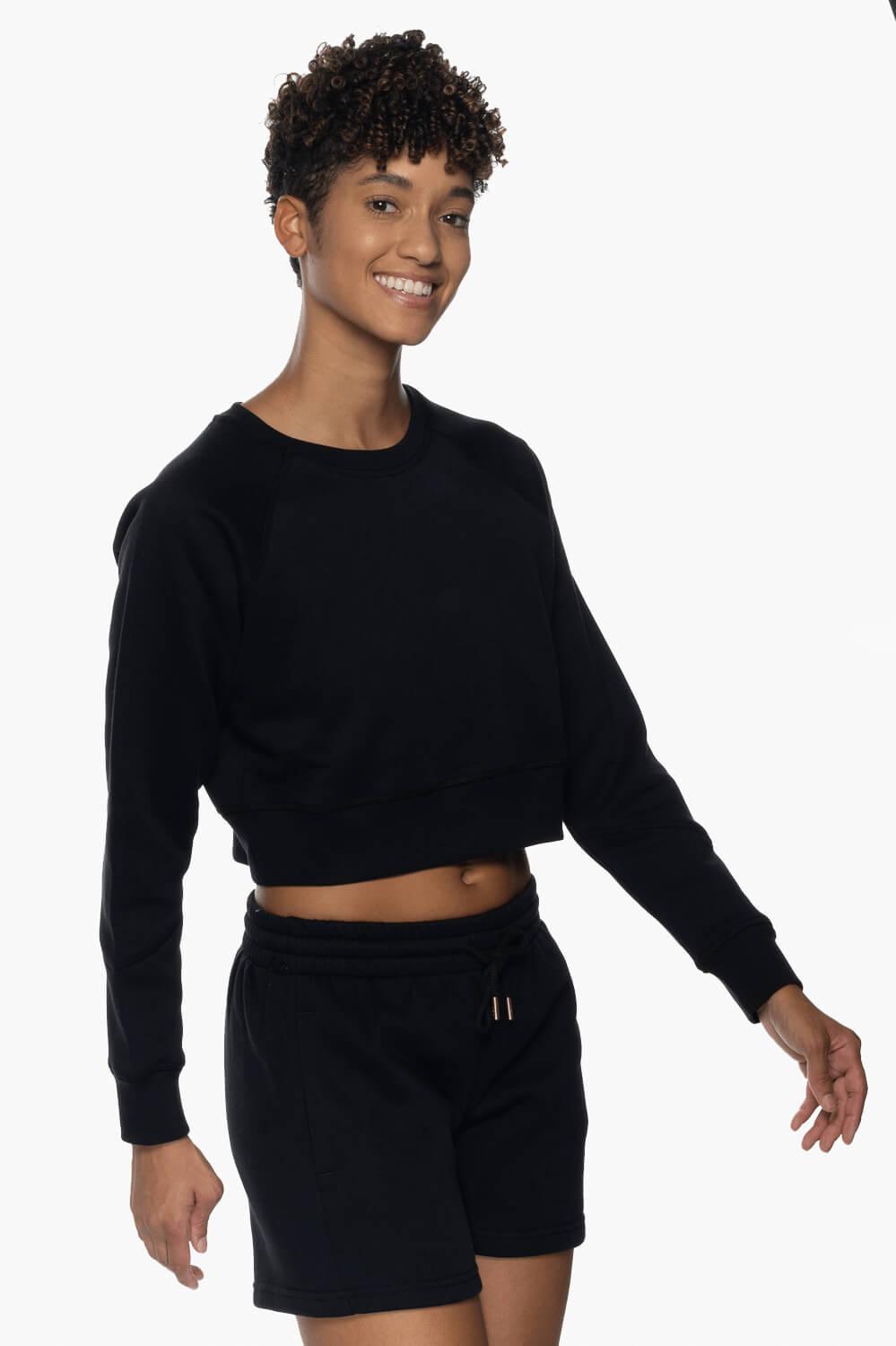 Brynn Cropped Fleece Crewneck - Black Female Product Image