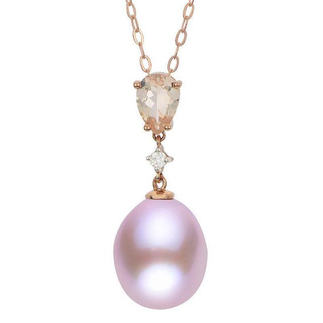 PearLustre by Imperial 14k Rose Gold Pink Freshwater Cultured Pearl, Morganite & Diamond Accent Pendant, Womens Product Image