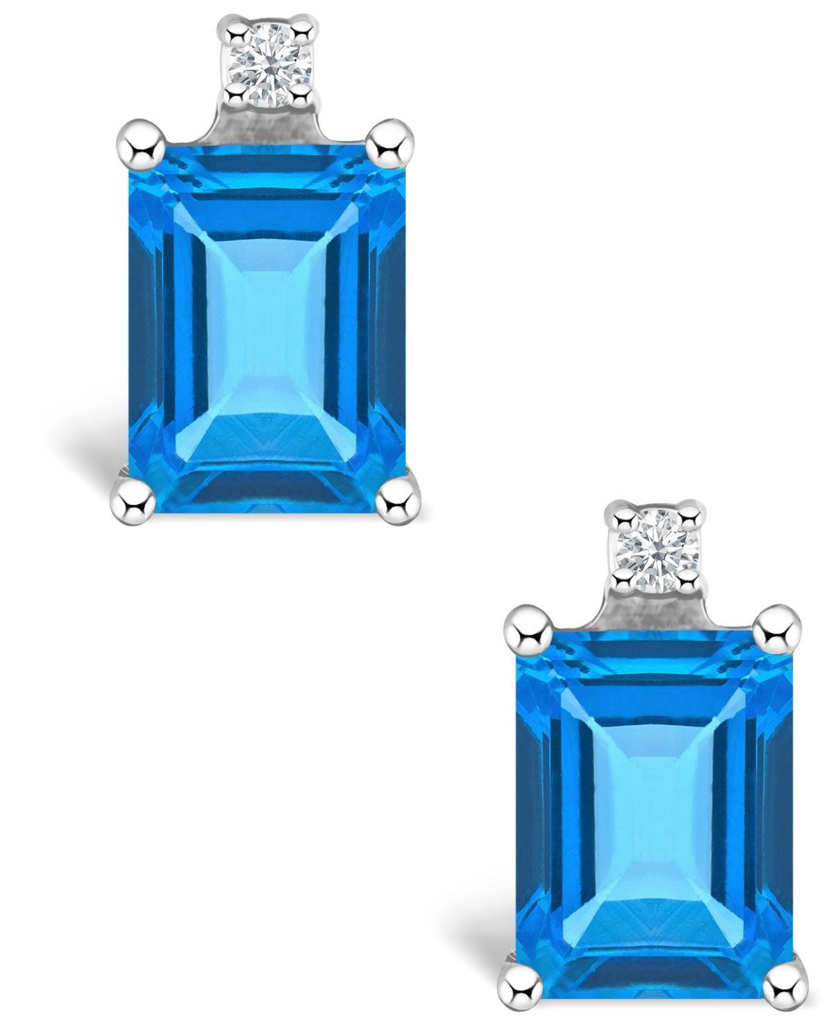 Belk & Co 14K Gold 6X4 Emerald Cut London Blue Topaz Diamond Accent Earrings Product Image